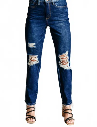 Judy Blue High Rise Rigid Magic Distressed Straight Jeans In Blue