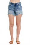 Judy Blue High Waist Star Print Cut Off Denim Short In Medium Wash In Blue
