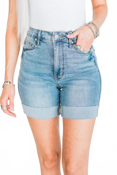 Judy Blue High Rise Tummy Control Denim Shorts In Cool In Blue