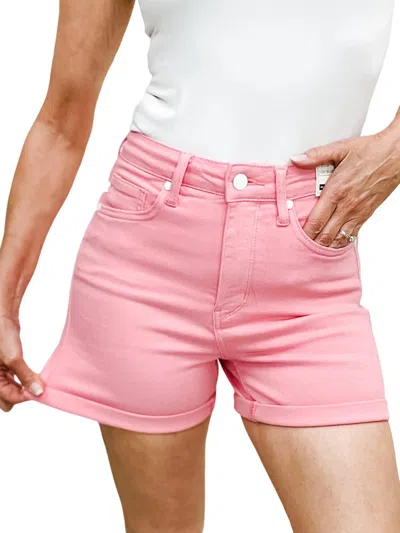 Judy Blue High Rise Tummy Control Garment Dyed Shorts In Pink