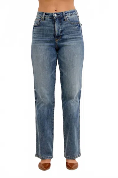 Judy Blue High Rise Tummy Control Straight Leg Jeans In Medium Wash In Blue