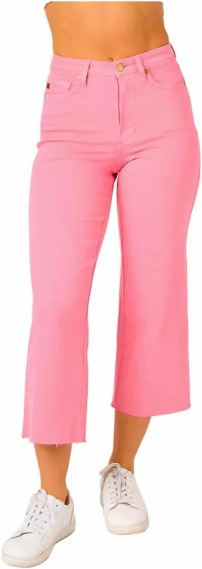 Judy Blue High Rise Tummy Control Wide Leg Crop Jeans In Pink