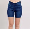 Judy Blue High Rise V-front Bermuda Short In Dark Wash In Blue