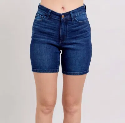 Judy Blue High Rise V-front Bermuda Short In Dark Wash In Blue