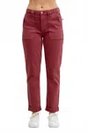 Judy Blue High Rise Weekender Dyed Cuffed Jeans In Burgundy In Red
