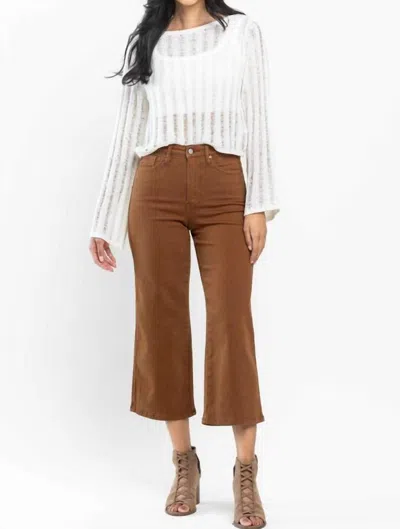 Judy Blue High Rise Wide Leg Crop Jeans In Dark Camel In Multi