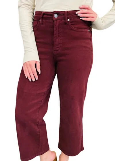 Judy Blue High Rise Wide Leg Crop Jeans In Maroon
