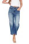 Judy Blue High Rise Wide Leg Crop Jeans In Vintage Medium Wash In Blue