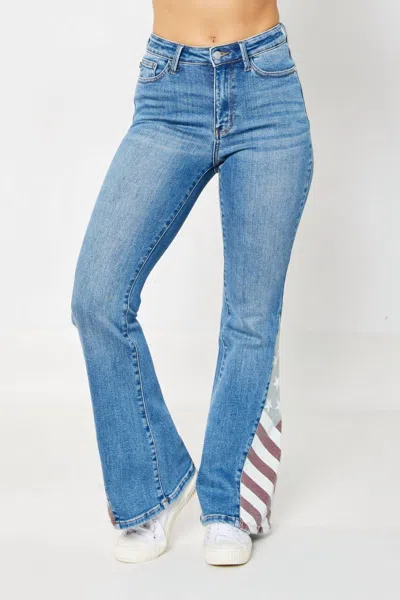 Judy Blue High Waist American Flag Flare Jeans In Medium Blue