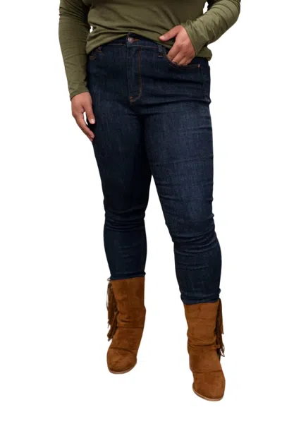 Judy Blue High Waist Back Pocket Embroidery Skinny Jeans In Dark Wash In Blue