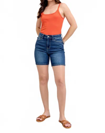 Judy Blue High Waist Bermuda Back Flap Denim Short In Blue In Animal Print