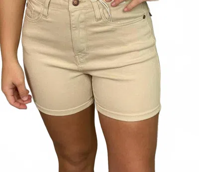 Judy Blue High Waist Bone Shorts With Pocket Embroidery In Beige In Neutral