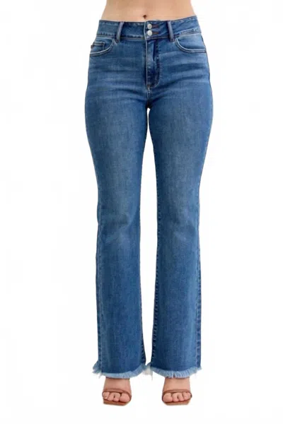 Judy Blue High Waist Bootcut Double Button & Fray Hem Jeans In Blue