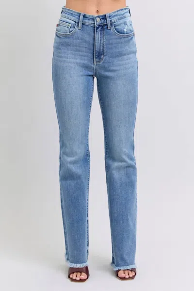 Judy Blue High Waist Bootcut Jeans With Fray Hem In Blue