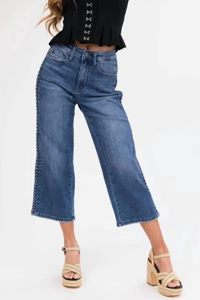 Judy Blue High Waist Braided Cropped Wide Leg Jeans In Blue