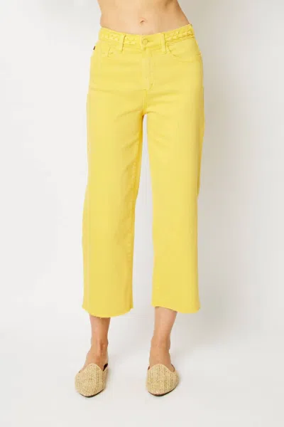 Judy Blue High Waist Braided Waistband Wide Leg Crop Denim Jeans In Yellow