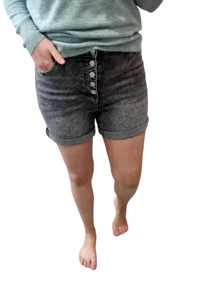 Judy Blue High Waist Button Fly Cuffed Shorts In Grey