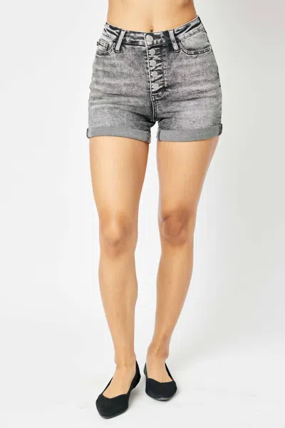 Judy Blue High Waist Button Fly Cuffed Shorts In Grey In Gray
