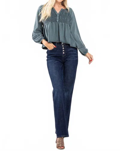 Judy Blue High Waist Button Fly Straight Jeans In Denim In Multi