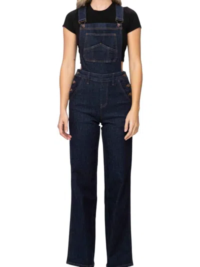 Judy Blue High Waist Classic Overall Wide Leg Jeans In Dark Blue