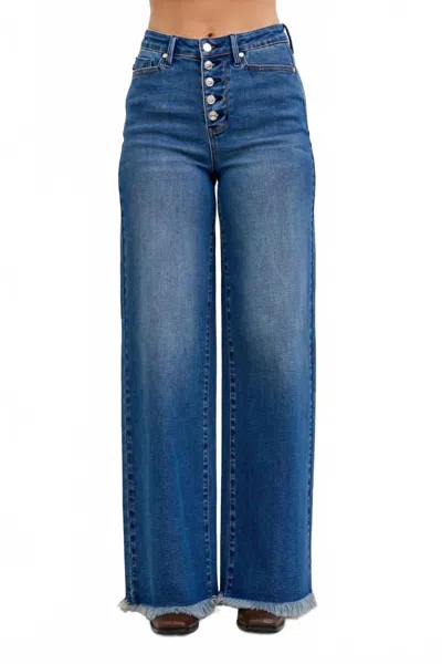 Judy Blue High Waist Column Straight Button Fly Jeans In Blue