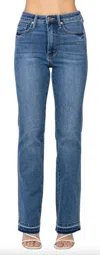 Judy Blue High Rise Control Top Release Hem Slim Bootcut Jeans In Medium Wash In Blue
