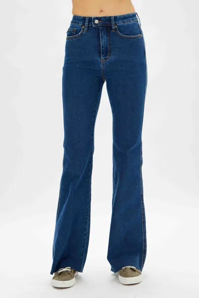 Judy Blue High Waist Cool Tummy Control Flare Jeans In Dark Wash In Blue