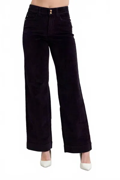 Judy Blue High Waist Corduroy Trouser Wide Leg Jeans In Black In Purple