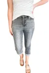 Judy Blue High Waist Cuffed Button Fly Capri Pants In Grey In Grey