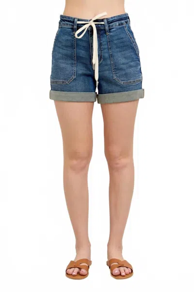 Judy Blue High Waist Cuffed Jogger Denim Short In Dark Wash In Blue