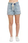 Judy Blue High Waist Cuffed Jogger Denim Short In Light Wash In Blue