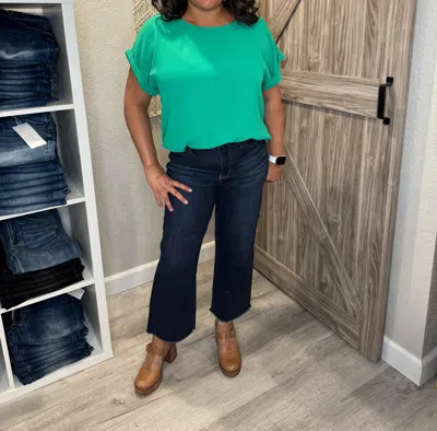Judy Blue High Waist Dark Cropped Wide Leg Raw Hem Denim In Dark Wash In Blue