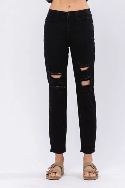 Judy Blue High Waist Destroyed Boyfriend Denim Jeans In Black