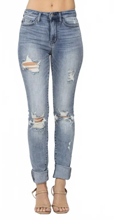 Judy Blue High Waist Destroyed Denim Jeans In Medium Blue