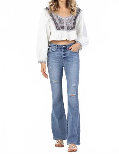 Judy Blue High Waist Destroyed Flare Jeans In Denim In Blue