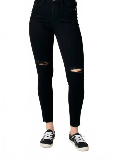 Judy Blue High Waist Destroyed Raw Hem Skinny Jeans In Black In Multi