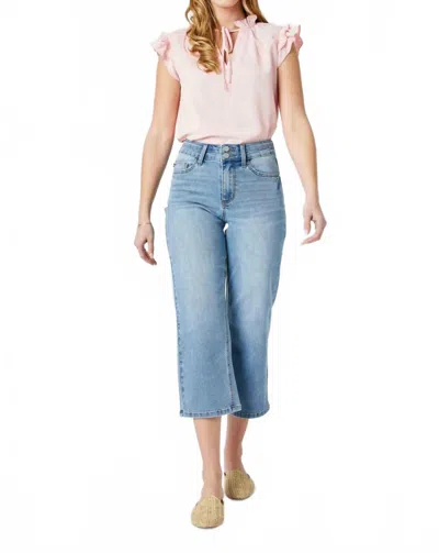 Judy Blue High Waist Double Button Waistband Wide Leg Crop Jeans In Blue