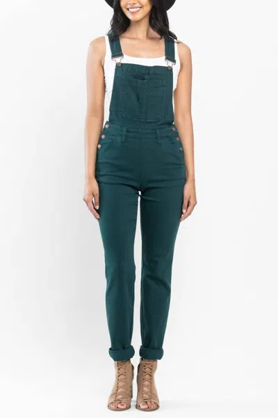 JUDY BLUE HIGH WAIST DOUBLE CUFF BOYFRIEND OVERALL JEANS IN TEAL