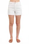 Judy Blue High Waist Yoke And Rainbow Stitch Detail Denim Short In White