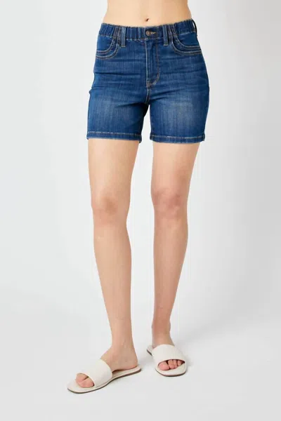 Judy Blue High Waist Elastic Waist Mid Length Shorts In Blue