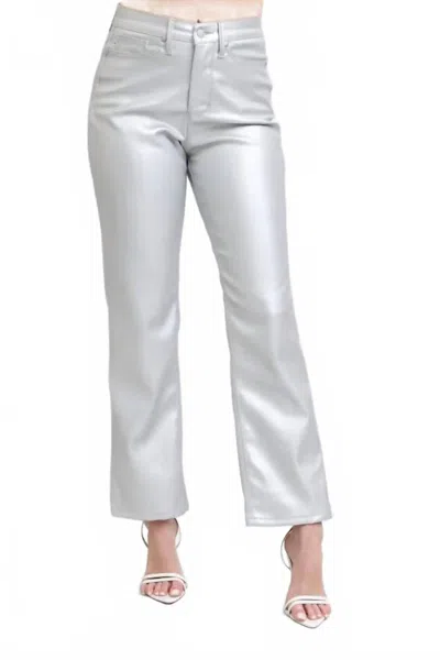 Judy Blue High Waist Faux Leather Pant In Metallic Silver In Gray