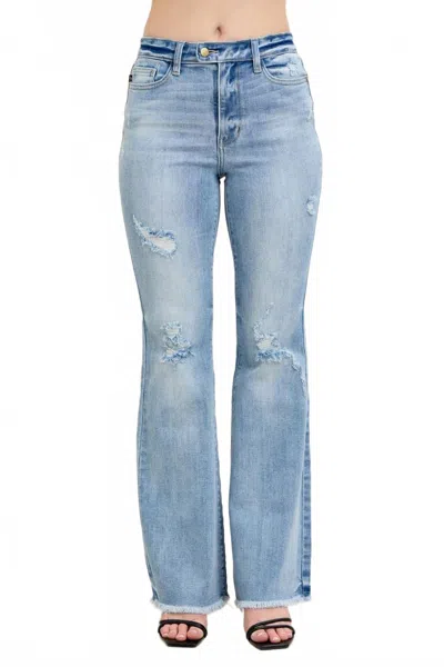 Judy Blue High Waist Flare Jeans With Shield Pockets In Light Blue