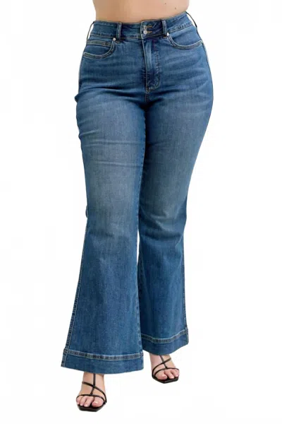 Judy Blue High Waist Flare Tummy Control Double Button Waist Band Jeans In Blue
