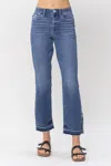 Judy Blue High Waist Fray Slit Release Hem Straight Denim Jeans In Blue