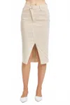 Judy Blue High Waist Garment Dyed Criss-cross Front Slit Long Skirt In Bone In Brown