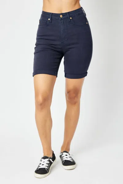 Judy Blue High Waist Garment Dyed Bermuda Shorts In Navy In Blue