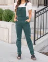 Judy Blue High Waist Garment Dyed Boyfriend Double Cuff Overalls In Teal In Blue