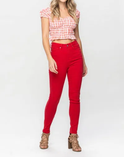 Judy Blue High Waist Garment Dyed Control Top Skinny Jean In Red