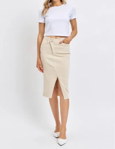 Judy Blue High Waist Garment Dyed Criss-cross Front Slit Long Skirt In Bone In Multi