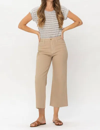 Judy Blue High Waist Garment Dyed Crop Wide Leg In Khaki In Green